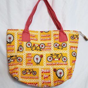 Handmade Tote Bag Vintage Novelty Bicycle Fabric Yellow Red Retro